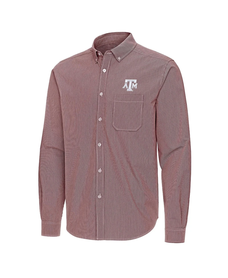 Antigua Men's Maroon Texas A&M Aggies Porter Woven Tri-Blend Long sleeves Button-Down Shirt
