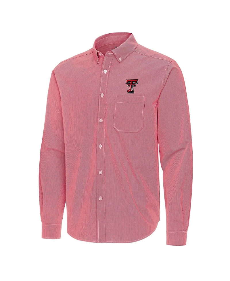 Antigua Men's Red Texas Tech Raiders Porter Woven Tri-Blend Long sleeves Button-Down Shirt
