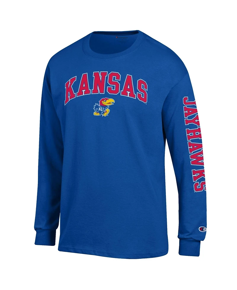 Champion Men's Royal Kansas Jayhawks Arch Over Logo 2-Hit Long sleeves T-Shirt