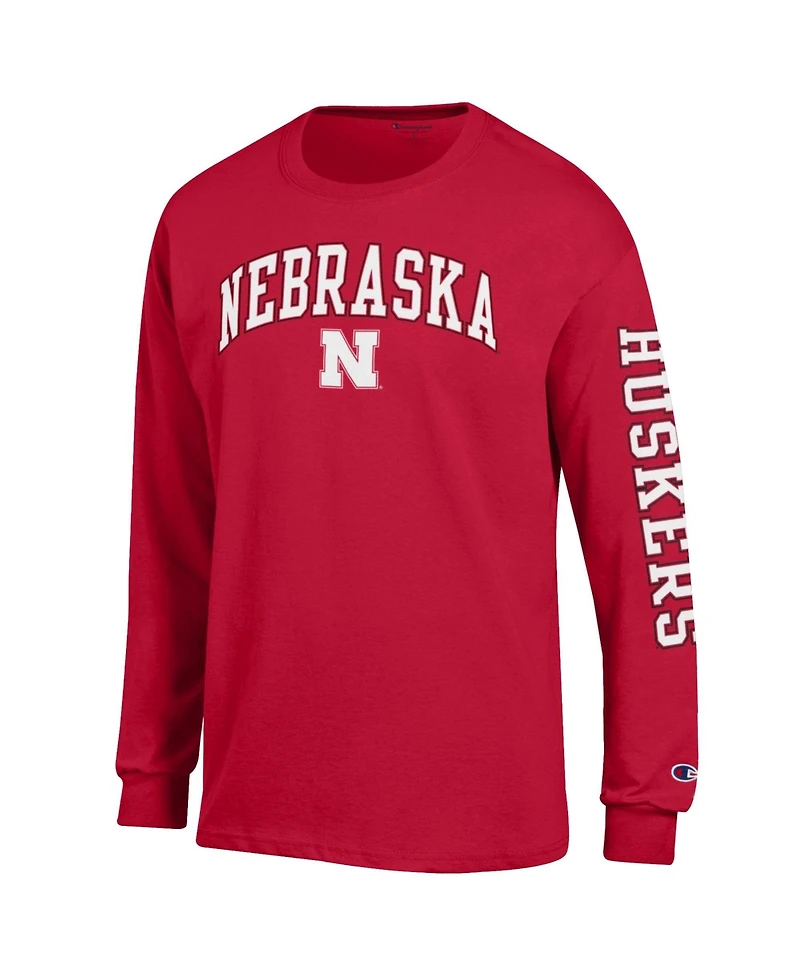 Champion Men's Scarlet Nebraska Huskers Arch Over Logo 2-Hit Long sleeves T-Shirt