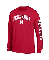 Champion Men's Scarlet Nebraska Huskers Arch Over Logo 2-Hit Long sleeves T-Shirt