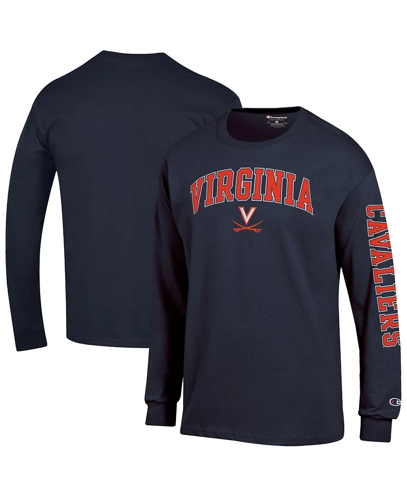 Champion Men's Navy Virginia Cavaliers Arch Over Logo 2-Hit Long sleeves T-Shirt