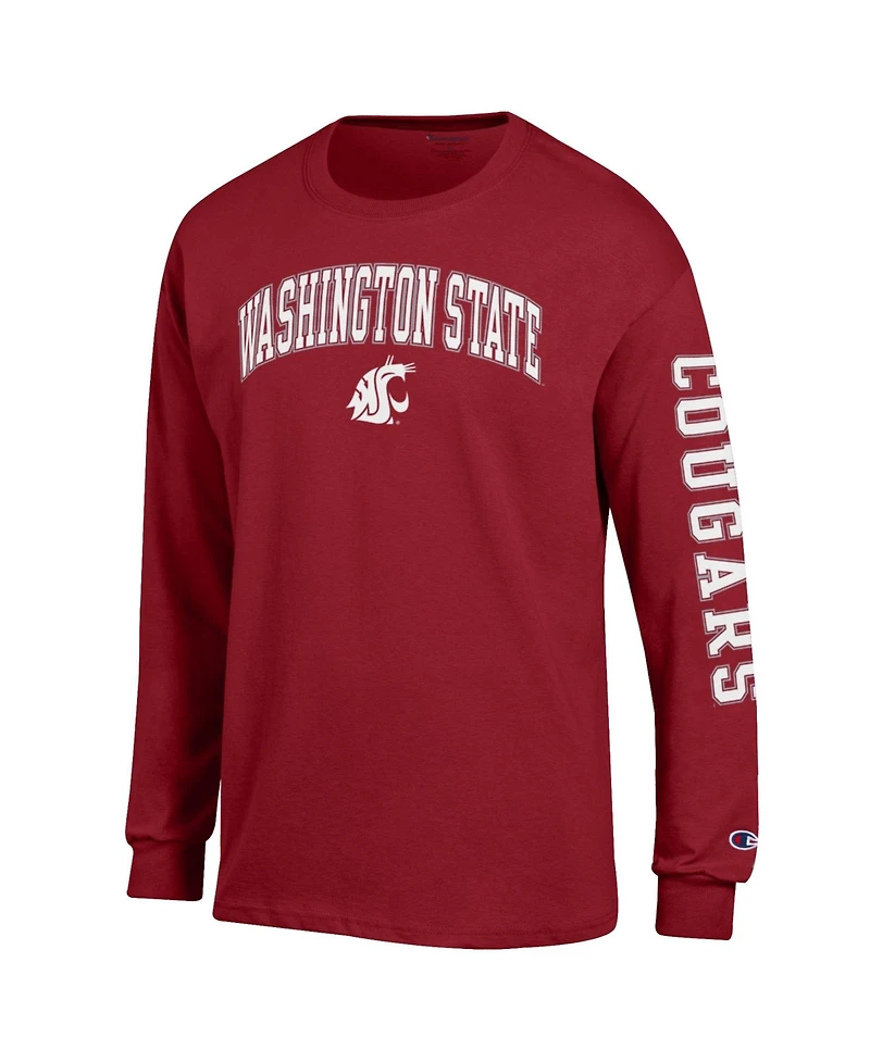 Champion Men's Crimson Washington State Cougars Arch Over Logo 2-Hit Long sleeves T-Shirt