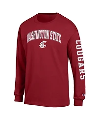 Champion Men's Crimson Washington State Cougars Arch Over Logo 2-Hit Long sleeves T-Shirt
