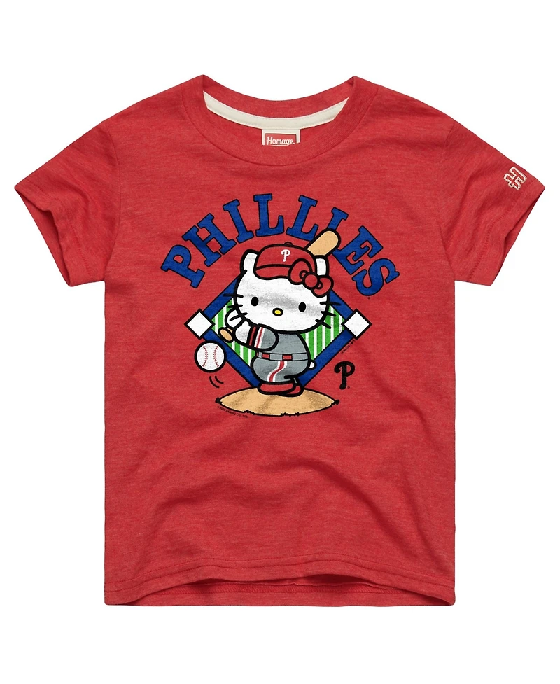 Homage Big Boys and Girls Red Philadelphia Phillies Hello Kitty x Mlb Tri-Blend T-Shirt