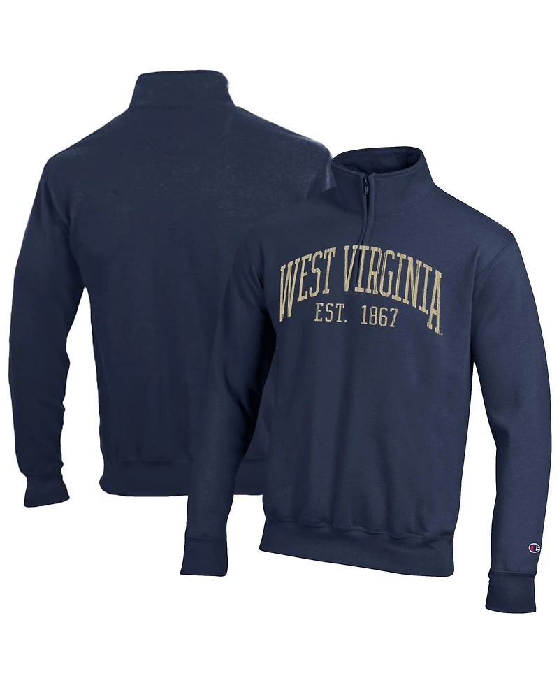 Champion Men's Navy West Virginia Mountaineers Powerblend Quarter-Zip Pullover Sweatshirt