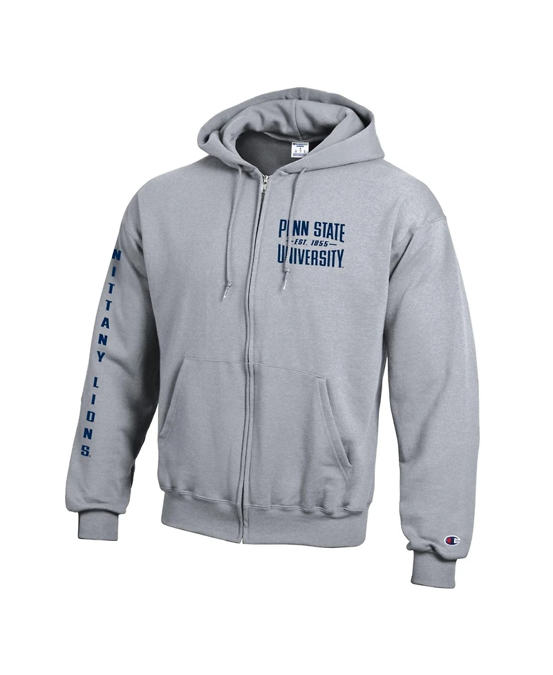 Champion Men's Heather Gray Penn State Nittany Lions Varsity Power Blend Full-Zip Fleece Hoodie