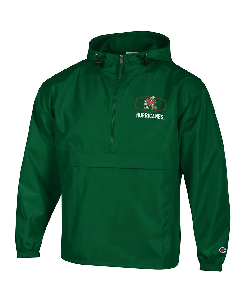 Champion Men's Green Miami Hurricanes Delay Packable Half-Zip Jacket