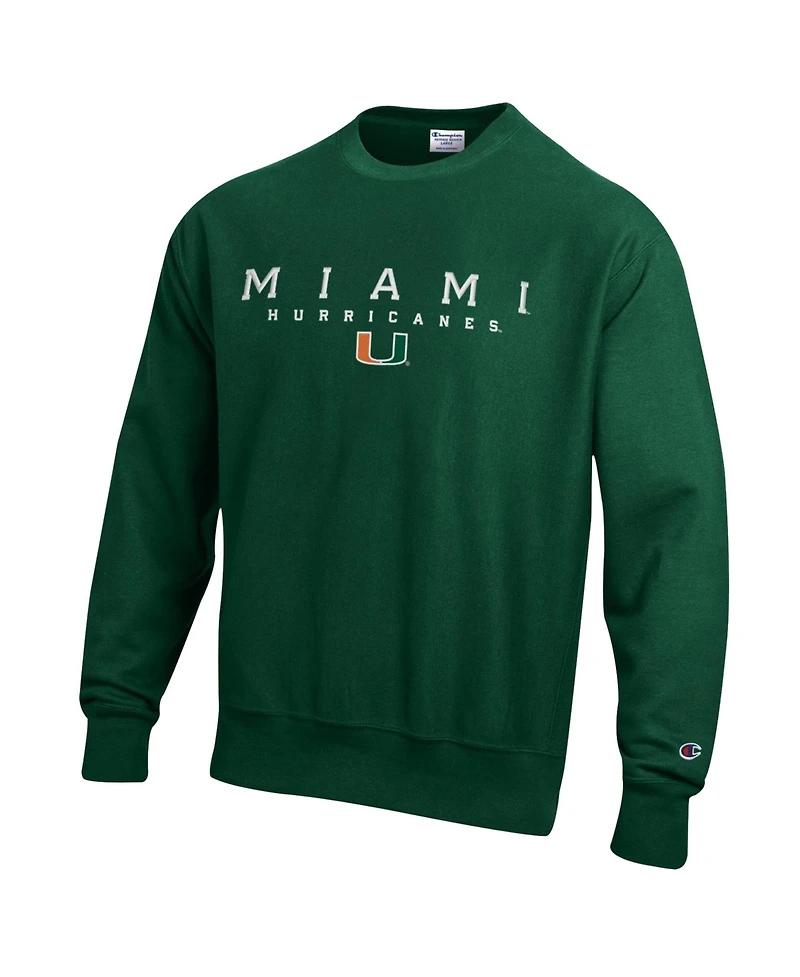 Champion Men's Green Miami Hurricanes Relentless Reverse Weave Sweatshirt