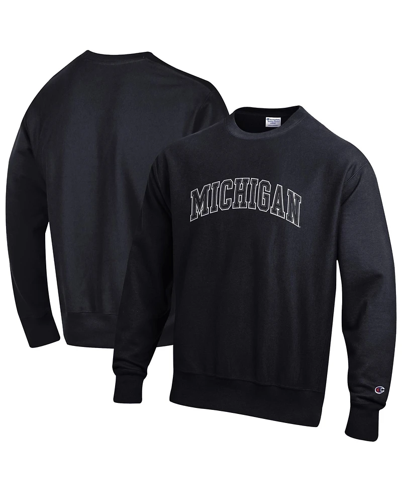 Champion Men's Black Michigan Wolverines Reverse Weave Crewneck Sweatshirt