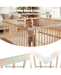Slickblue Large Adjustable Wooden Playpen for Babies, Infants and Toddlers