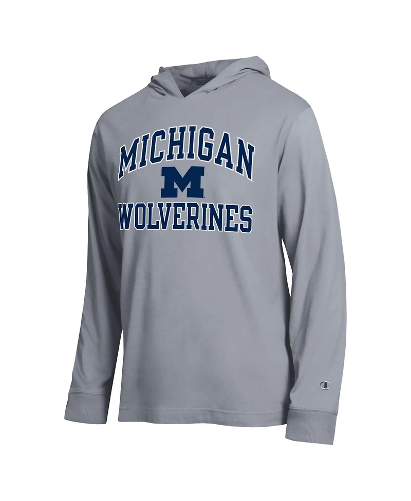 Champion Men's Heather Gray Michigan Wolverines High Motor All-Star Long sleeves Hooded T-Shirt