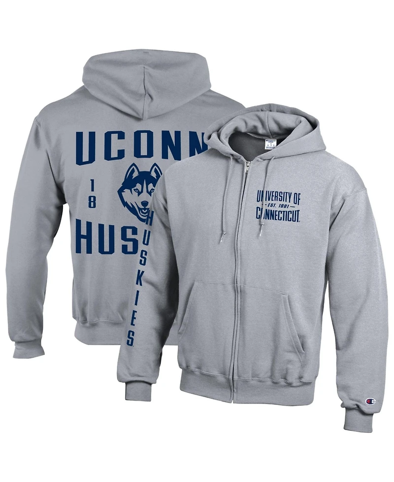 Champion Men's Heather Gray UConn Huskies Varsity Power Blend Full-Zip Fleece Hoodie