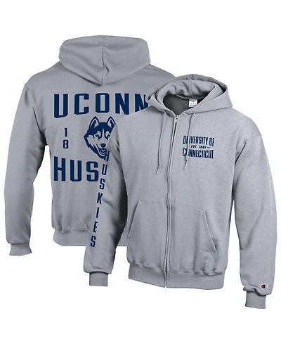 Champion Men's Heather Gray UConn Huskies Varsity Power Blend Full-Zip Fleece Hoodie