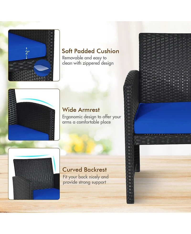 Sugift 4 Pieces Rattan Patio Furniture Set with Weather Resistant Cushions and Tempered Glass Tabletop