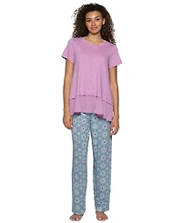 Hue Women's Crewneck Georgette Flounce Cotton-Blend Pj Tee