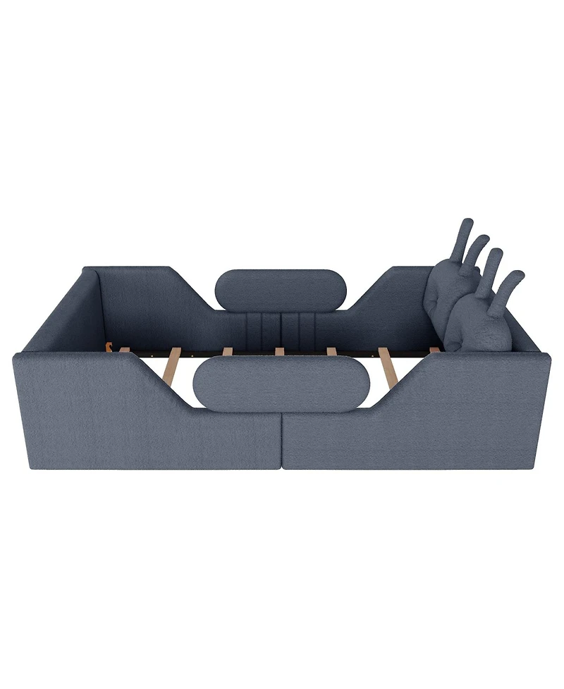 Streamdale Furniture Twin Upholstered Platform Bed with Rabbit Cushion and Removable Side Rails