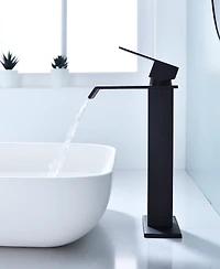 Thirtypeachy Single Handle Waterfall Bathroom Sink Faucet with Pop-Up Drain, Tall Stainless Steel Vessel