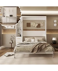 Streamdale Furniture Murphy Wall Bed Desk with Single Side Cabinet, Queen