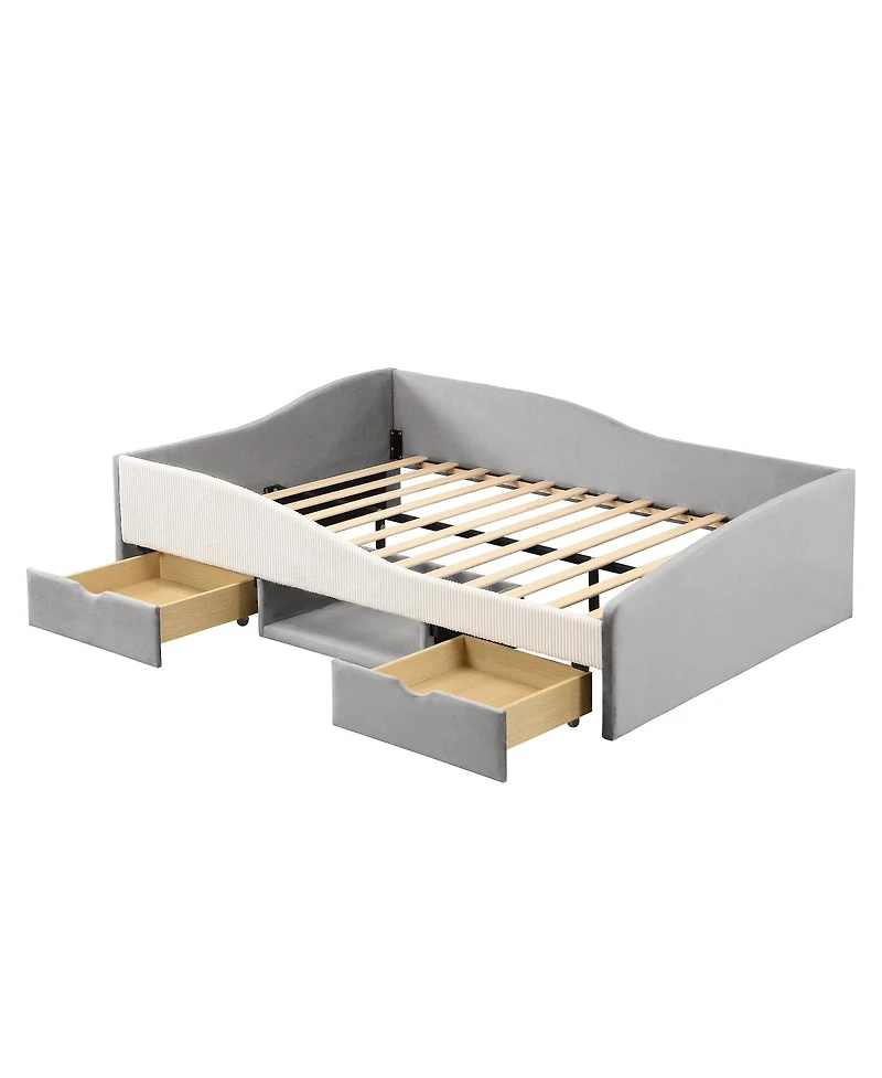 Streamdale Furniture Full Size Upholstered Daybed Frame with 2 Storage Drawers