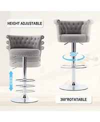 Streamdale Furniture Velvet Swivel Bar Stools Set of 2 with Chrome Nailheads
