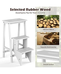 Sugift 3-in-1 Solid Wood Folding Step Stool Bench with 3 Tiers and Carrying Handle