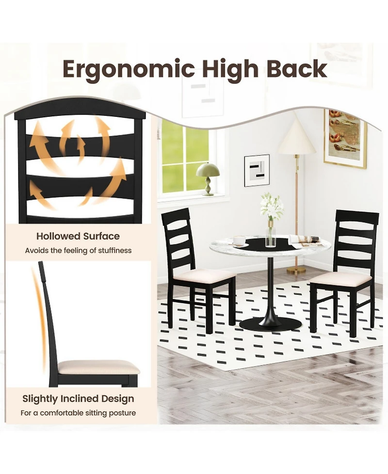 Sugift High Back Dining Room Chairs Set of 2 with Padded Seats and Hollowed Backrest Faux Linen Upholstery