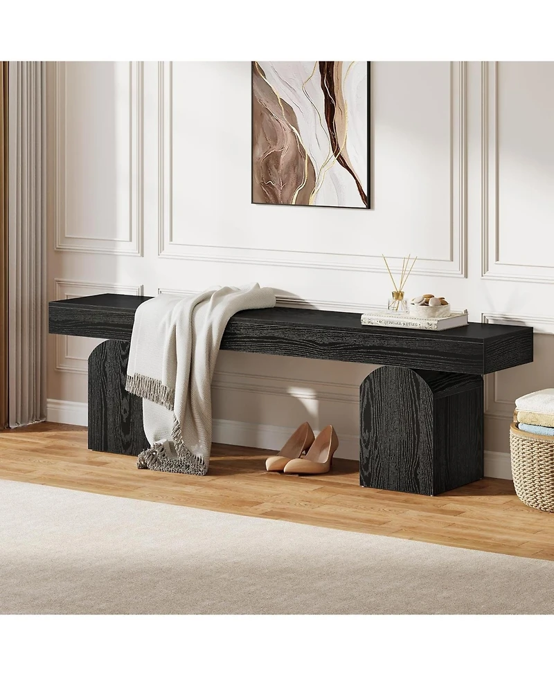 Tribesigns 59" Modern Entryway Bench, Black Wooden Shoe Bench with Arched Base, Sturdy End of Bed Bench for Entryway, Living Room and Bedroom