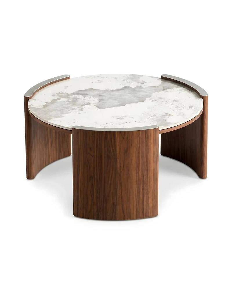 Streamdale Furniture Luxury Pandora Marble Sintered Stone Coffee Table with Walnut Legs