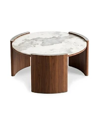 Streamdale Furniture Luxury Pandora Marble Sintered Stone Coffee Table with Walnut Legs
