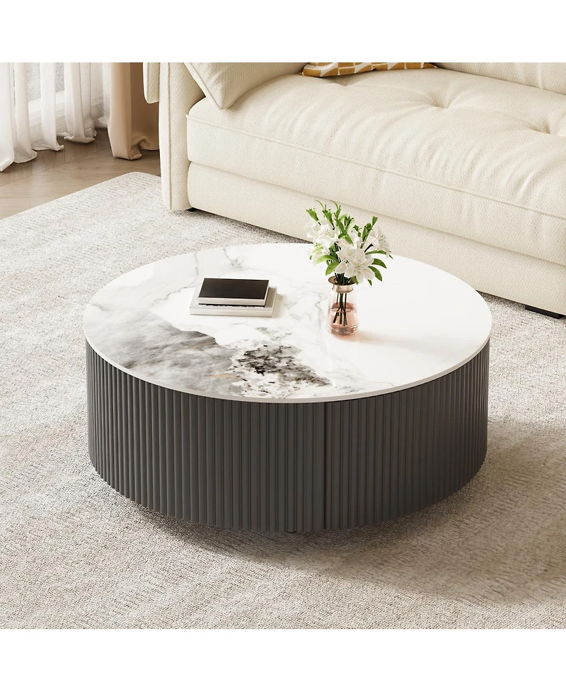 Streamdale FurnitureModern Round Movable Coffee Table with Casters and 2 Drawers