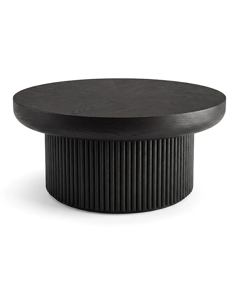 Streamdale Furniture 33.5" Round Fluted Wood Parquet Coffee Table, Mid-Century Modern Cocktail Table