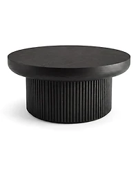 Streamdale Furniture 33.5" Round Fluted Wood Parquet Coffee Table, Mid-Century Modern Cocktail Table