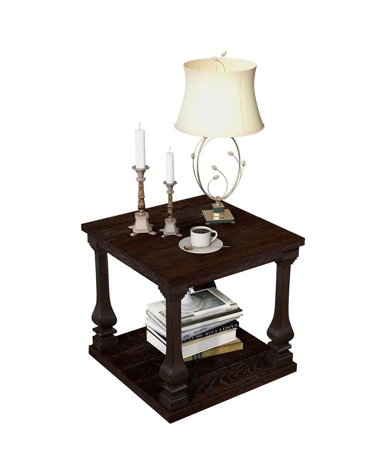 Streamdale Furniture 24.8" Farmhouse Wood 2-Tier End Table with Storage Shelf, Espresso
