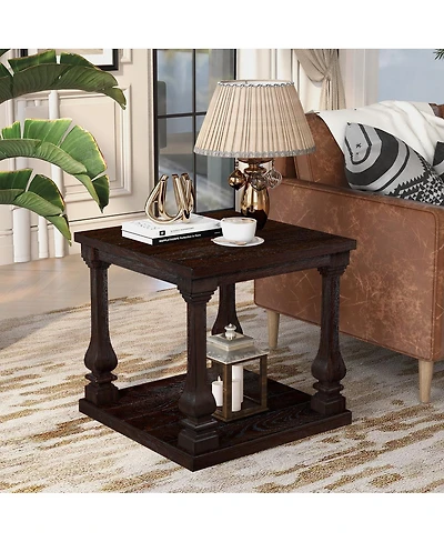 Streamdale Furniture 24.8" Farmhouse Wood 2-Tier End Table with Storage Shelf, Espresso