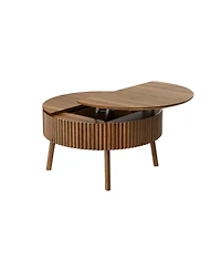 Streamdale Furniture Modern Round Lift-Top Fluted Coffee Table with Hidden Storage, Walnut