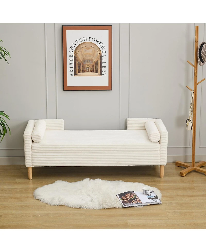 Streamdale Furniture 64.7" Corduroy Flip-Top Storage Bed Bench with Armrests and Backrest