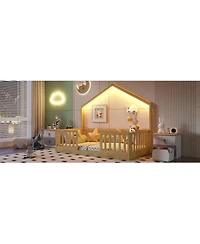 Streamdale Furniture Twin Floor Bed with High Rails and Light for Kids