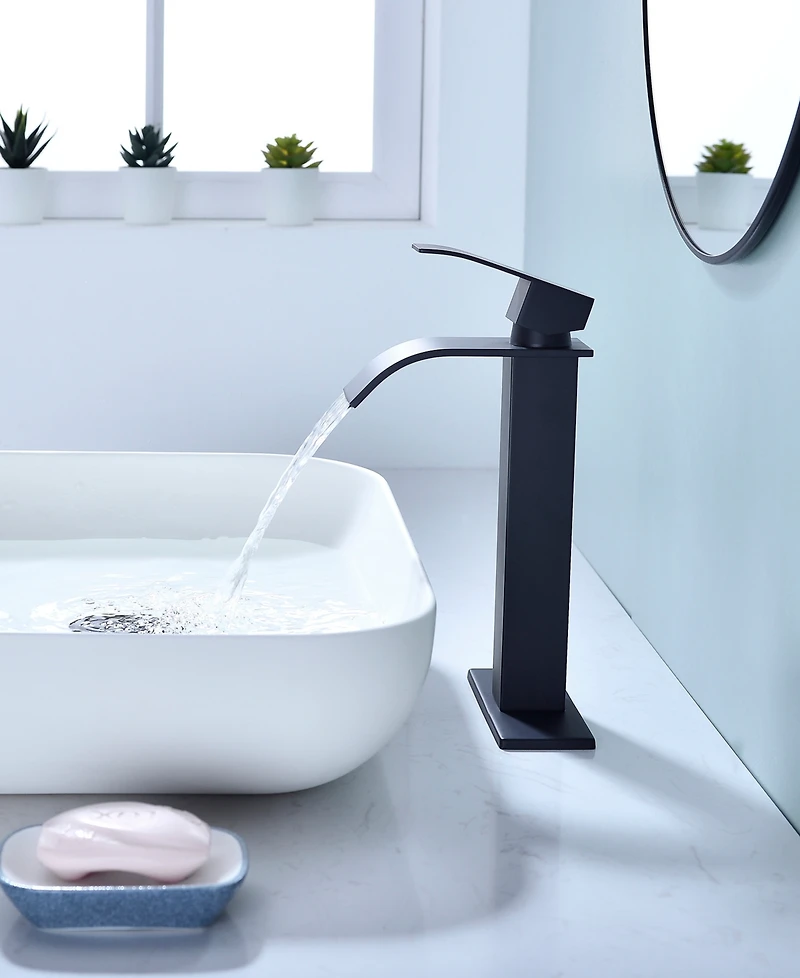 Thirtypeachy Single Handle Waterfall Bathroom Sink Faucet, Stainless Steel Vessel Tap with Pop-Up Drain