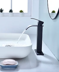 Thirtypeachy Single Handle Waterfall Bathroom Sink Faucet, Stainless Steel Vessel Tap with Pop-Up Drain