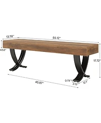 Tribesigns 55" Farmhouse Dining Bench:Wooden kitchen table seat with metal X-shaped legs.Long indoor bench for dining room,bedroom,entryway,mudroom
