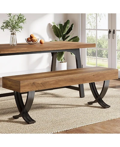 Tribesigns 55" Farmhouse Dining Bench:Wooden kitchen table seat with metal X-shaped legs.Long indoor bench for dining room,bedroom,entryway,mudroom