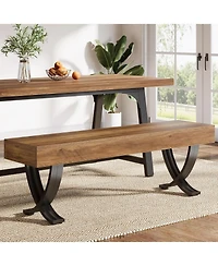 Tribesigns 55" Farmhouse Dining Bench:Wooden kitchen table seat with metal X-shaped legs.Long indoor bench for dining room,bedroom,entryway,mudroom