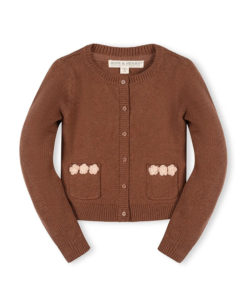 Hope & Henry Little and Big Girls' (Xxs-l) Organic Rosette Pocket Cardigan Sweater