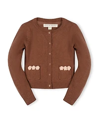 Hope & Henry Little and Big Girls' (Xxs-l) Organic Rosette Pocket Cardigan Sweater