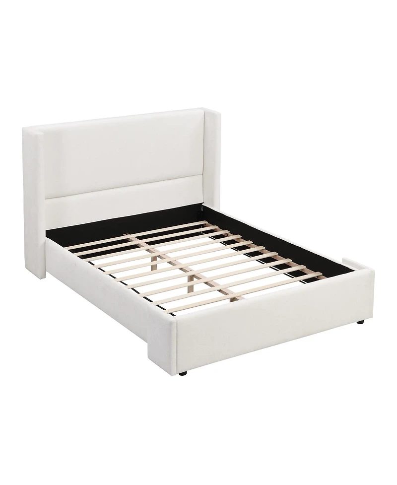 Streamdale Furniture Elegant White Fabric Upholstered Bed with Tall Headboard