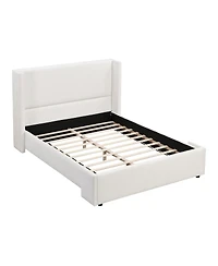 Streamdale Furniture Elegant White Fabric Upholstered Bed with Tall Headboard