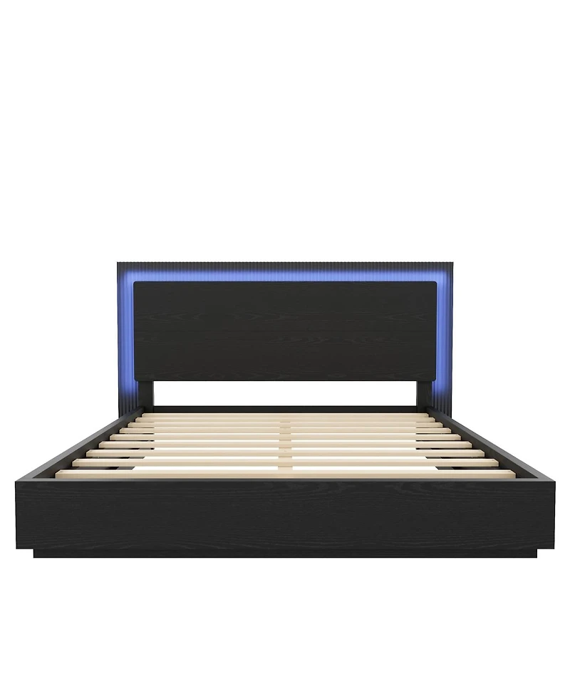 Streamdale Furniture Platform Bed Frame with Headboard and Led Light, Wood Slat Support,King