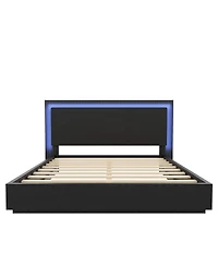 Streamdale Furniture Platform Bed Frame with Headboard and Led Light, Wood Slat Support,King