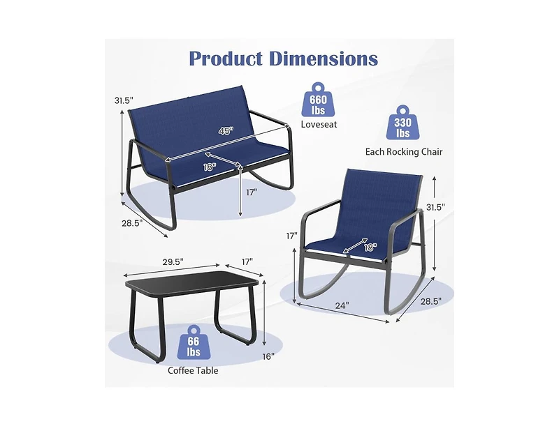 Boyel Living 4 Piece Patio Rocking Set with Glass